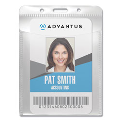 Advantus PVC-Free Badge Holders, Vertical, 3 in x 4 in, Clear, 50/Pack