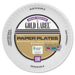 AJM Packaging Coated Paper Plates, 9 Inches, White, Round, 100/Pack