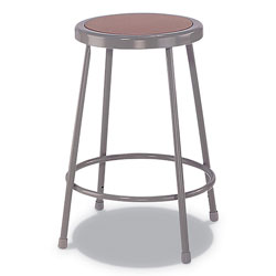 Alera Industrial Metal Shop Stool, 24 in Seat Height, Supports up to 300 lbs., Brown Seat/Gray Back, Gray Base