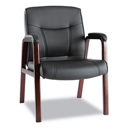 Alera Madaris Series Leather Guest Chair with Wood Trim Legs, 24.88" x 26" x 35", Black Seat/Black Back, Mahogany Base (ALEMA43ALS10M)