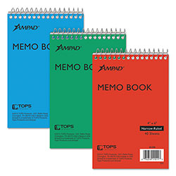Ampad Memo Pads, Narrow Rule, Assorted Cover Colors, 40 White 4 x 6 Sheets, 3/Pack (AMP45094)