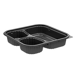 Anchor Packaging Culinary Squares Three Compartment Black Square Container