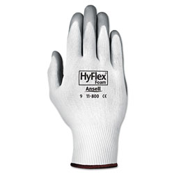Ansell HyFlex Foam Gloves, White/Gray, Size 8, 12 Pairs