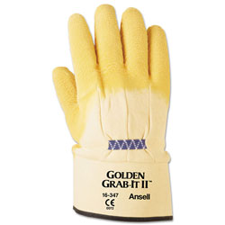 Ansell Golden Grab-It II Heavy-Duty Work Gloves, Size 10, Latex/Jersey, Yellow, 12 PR