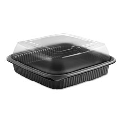 Anchor Packaging Culinary Squares 2-Piece Microwavable Container, 36 oz, Clear/Black, 8.46 x 8.46 x 2.91,150/Carton