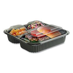 Anchor Packaging Culinary Squares 2-Piece/3-Compartment Microwavable Container, 21 oz/6 oz/6 oz, 8.46 x 8.46 x 2.5, Clear/Black, 150/Carton
