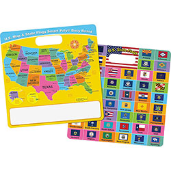 Ashley U.S. Map/Flags Smart Poly Busy Board - 10.8 in (0.9 ft) Width x 10.8 in (0.9 ft) Height - Poly-coated Cardboard Surface - Square - 48 / Carton