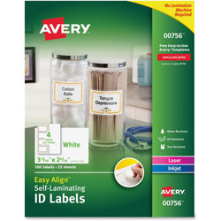 Avery Durable Self-Laminating ID Labels, Laser/Inkjet, 2 x 3, White, 100/Pack