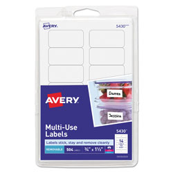 Avery Removable Multi-Use Labels, Inkjet/Laser Printers, 0.75 x 1.5, White, 14/Sheet, 36 Sheets/Pack