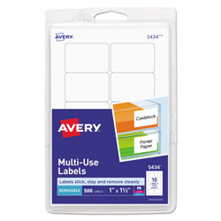 Avery Removable Multi-Use Labels, Inkjet/Laser Printers, 1 x 1.5, White, 10/Sheet, 50 Sheets/Pack