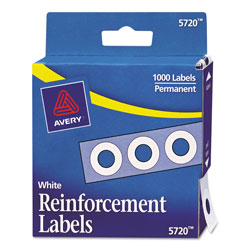 Avery Dispenser Pack Hole Reinforcements, 1/4 in Dia, White, 1000/Pack