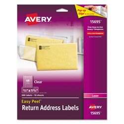 Avery Matte Clear Easy Peel Mailing Labels w/ Sure Feed Technology, Laser Printers, 0.66 x 1.75, Clear, 60/Sheet, 10 Sheets/Pack