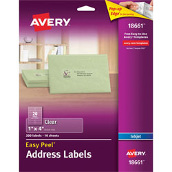 Avery Easy Peel Mailing Labels for Inkjet Printers, 1 inx4 in, Clear, 200 per Pack
