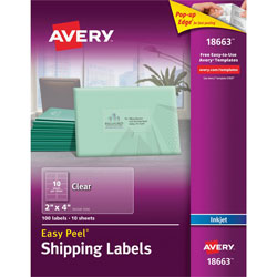 Avery Easy Peel Mailing Labels for Inkjet Printers, 2 inx4 in, Clear, 100 per Pack