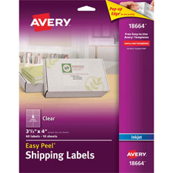 Avery Easy Peel Mailing Labels for Inkjet Printers, 3 1/3 inx4 in, Clear, 60 per Pack