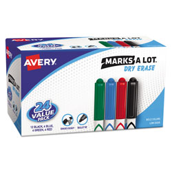 Avery MARKS A LOT Pen-Style Dry Erase Marker Value Pack, Medium Chisel Tip, Assorted Colors, 24/Set