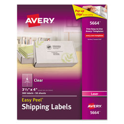 Avery Matte Clear Easy Peel Mailing Labels w/ Sure Feed Technology, Laser Printers, 3.33 x 4, Clear, 6/Sheet, 50 Sheets/Box
