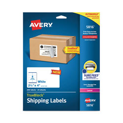 Avery Shipping Labels with TrueBlock Technology, Laser Printers, 2.5 x 4, White, 8/Sheet, 25 Sheets/Pack