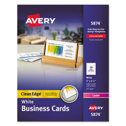 Avery Clean Edge Business Cards, Laser, 2 x 3 1/2, White, 1000/Box