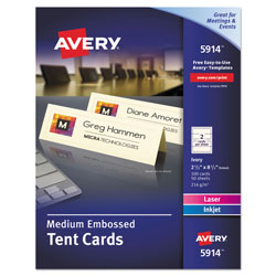 Avery Medium Embossed Tent Cards, Ivory, 2 1/2 x 8.5, 2 Cards/Sheet, 100/Box