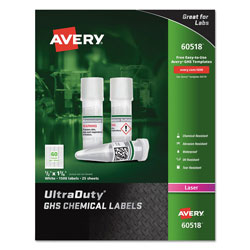 Avery UltraDuty GHS Chemical Waterproof and UV Resistant Labels, 0.5 x 1.75, White, 60/Sheet, 25 Sheets/Pack