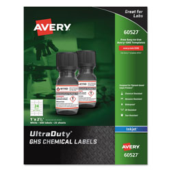 Avery UltraDuty GHS Chemical Waterproof and UV Resistant Labels, 1 x 2.5, White, 24/Sheet, 25 Sheets/Pack