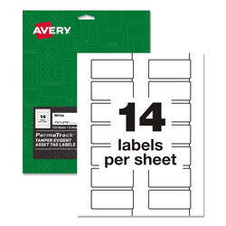 Avery PermaTrack Tamper-Evident Asset Tag Labels, Laser Printers, 1.25 x 2.75, White, 14/Sheet, 8 Sheets/Pack