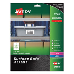 Avery Surface Safe ID Labels, Inkjet/Laser Printers, 2 x 3.5, White, 10/Sheet, 25 Sheets/Pack