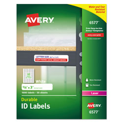 Avery Durable Permanent ID Labels with TrueBlock Technology, Laser Printers, 0.63 x 3, White, 32/Sheet, 50 Sheets/Pack