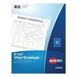 Avery Top-Load Clear Vinyl Envelopes w/Thumb Notch, 9” x 12”, Clear, 10/Pack