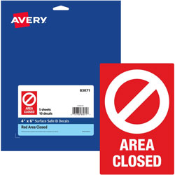 Avery Decal,  inArea Closed in , F/Table/Chair, 4 inX6 in , 10/Pk, Red