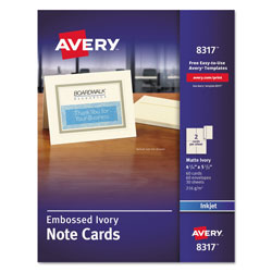Avery Embossed Note Cards, Inkjet, 4 1/4 x 5 1/2, Matte Ivory, 60/Pk w/Envelopes