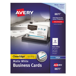 Avery True Print Clean Edge Business Cards, Inkjet, 2 x 3 1/2, White, 400/Box