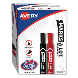 Avery MARKS A LOT Large Desk-Style Permanent Marker Value Pack, Broad Chisel Tip, Assorted Colors, 24/Set