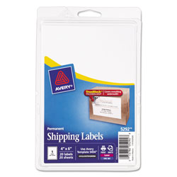 Avery 4 x 6 Shipping Labels with TrueBlock Technology, Inkjet/Laser Printers, 4 x 6, White, 20/Pack