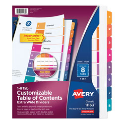 Avery Customizable TOC Ready Index Multicolor Dividers, 8-Tab, Letter (AVE11163)