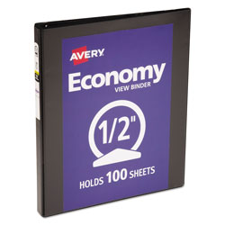 Avery Economy View Binder with Round Rings , 3 Rings, 0.5" Capacity, 11 x 8.5, Black (AVE05705)