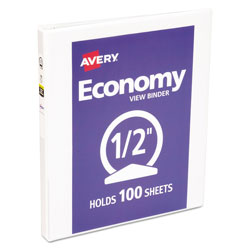 Avery Economy View Binder with Round Rings , 3 Rings, 0.5" Capacity, 11 x 8.5, White (AVE05706)