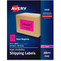 Avery High-Visibility Permanent ID Labels, Laser, 5 1/2 x 8 1/2, Neon Magenta, 200/Box