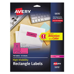 Avery High-Visibility Permanent Laser ID Labels, 1 x 2 5/8, Neon Magenta, 750/Pack (AVE05970)
