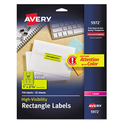 Avery High-Visibility Permanent Laser ID Labels, 1 x 2 5/8, Neon Yellow, 750/Pack (AVE05972)
