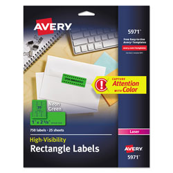 Avery High-Visibility Permanent Laser ID Labels, 1 x 2 5/8, Neon Green, 750/Pack (AVE5971)