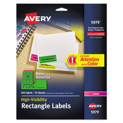 Avery High-Visibility Permanent Laser ID Labels, 1 x 2 5/8, Asst. Neon, 450/Pack (AVE5979)