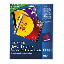 Avery Inkjet CD/DVD Jewel Case Inserts, Matte White, 20/Pack (AVE8693)