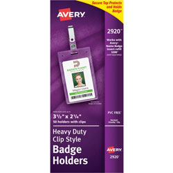 Avery Photo ID Badge Holders, Business Size, 2 1/4"x3 1/2", Portrait Clip (AVE2920)