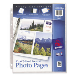 Avery Photo Storage Pages for Six 4 x 6 Mixed Format Photos, 3-Hole Punched, 10/Pack (AVEPP4610)