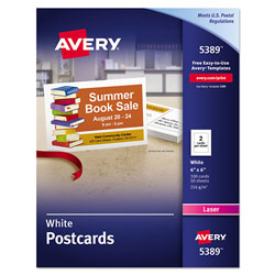 Avery Postcards for Laser Printers, 4 x 6, Uncoated White, 2/Sheet, 100/Box (AVE05389)