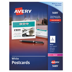 Avery Postcards for Laser Printers, 4 1/4 x 5 1/2, Uncoated White, 4/Sheet, 200/Box (AVE5689)