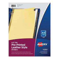 Avery Preprinted Black Leather Tab Dividers w/Gold Reinforced Edge, 25-Tab, Ltr (AVE11350)