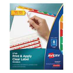Avery Print and Apply Index Maker Clear Label Dividers, 8 Color Tabs, Letter (AVE11407)